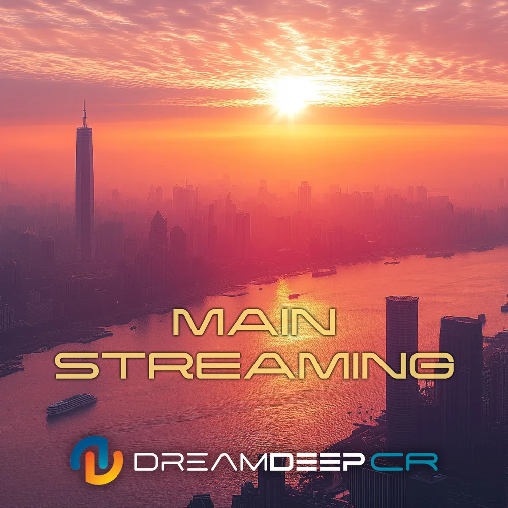 The cover of Main Streaming by DreamDeep CR: a city skyline and a wide river glowing pink and gold under a rising sun, with the title in gold letters. The cover of Main Streaming by DreamDeep CR: a city skyline and a wide river glowing pink and gold under a rising sun, with the title in gold letters.